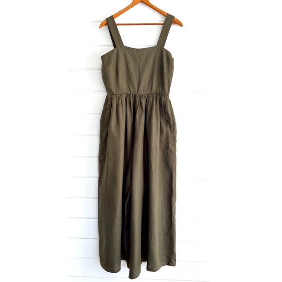 ELK Australia Wide Leg Linen Jumpsuit in Dark Olive Green - NWOT - US 4 - Picture 1 of 12